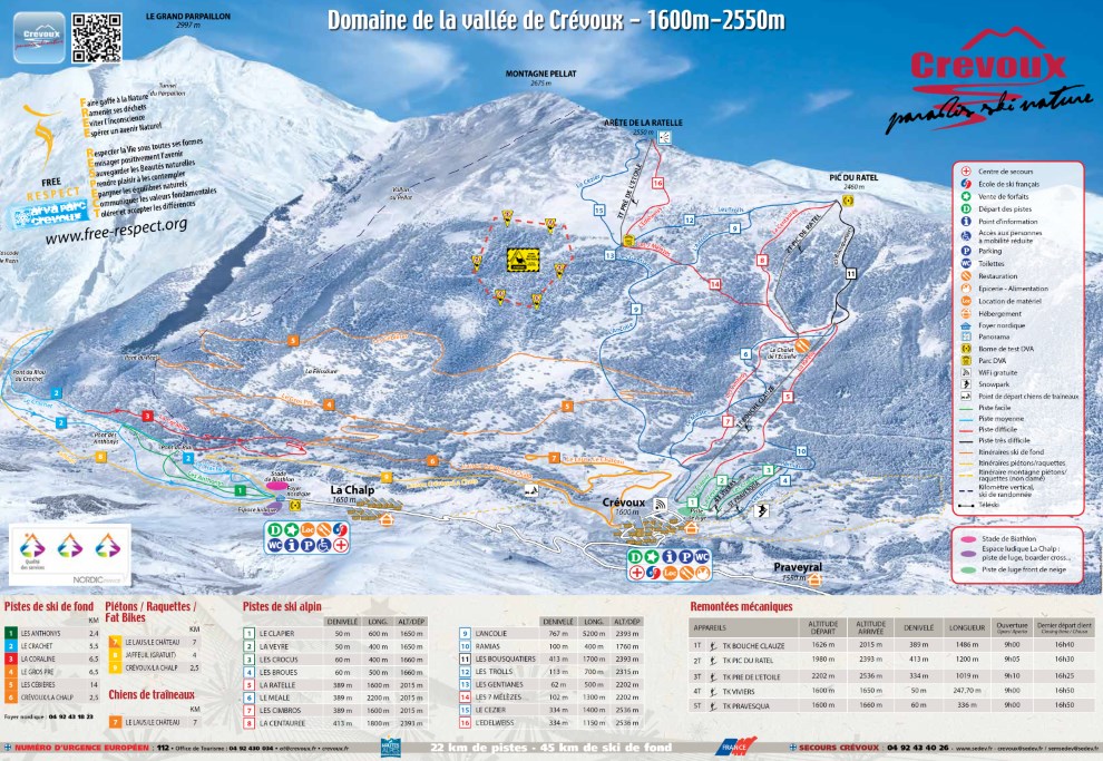 Plan des pistes du domaine skiable de Crévoux