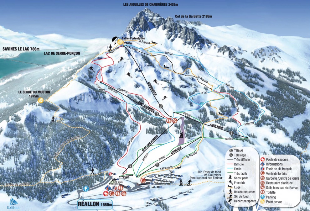 Plan des pistes du domaine skiable de Reallon