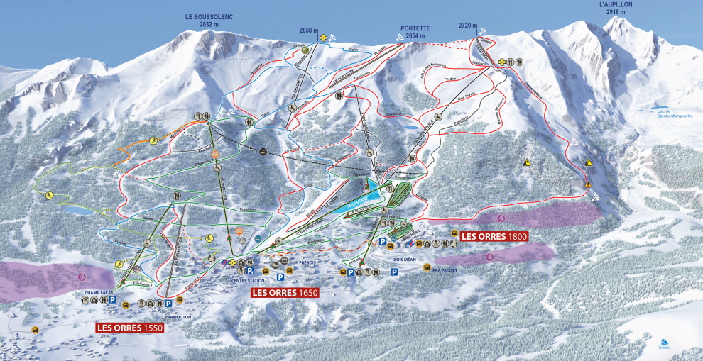 Plan des pistes du domaine skiable des Orres